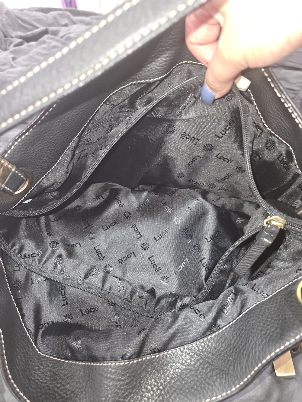 Luce Black Pebbled Leather Shoulder Bag with Decorative Medallion Accent - Picture 11 of 13